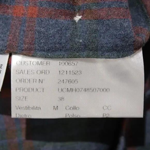 Kiton NWOT Dress Shirt Size 15 / 38 In Blue, Red, & Green Check 100% Cotton - Picture 10 of 12